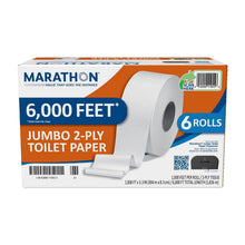 White 2-ply jumbo toilet paper, 6-roll pack in retail box