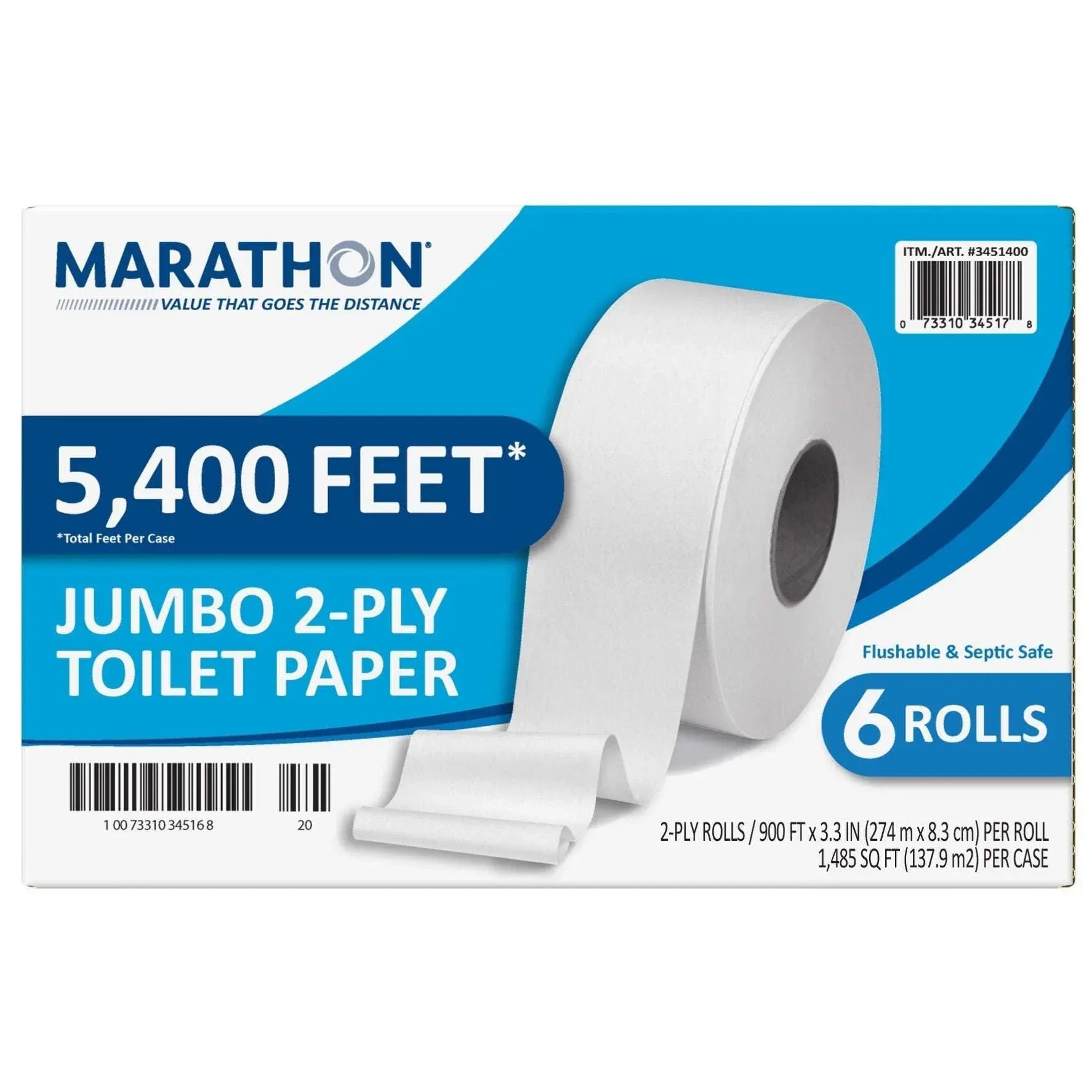 Marathon Jumbo Roll Bath Tissue, 2-Ply, 900 ft Rolls, 6 Rolls - USA MEGA SHOP