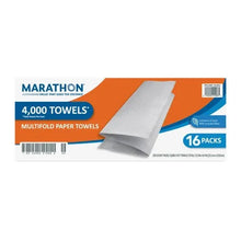 Marathon multifold paper towels retail carton with 16 packs and folded towel sheets