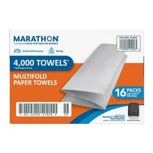 Multifold paper towels in a carton, 16-pack bundle with white towels shown