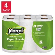 Marcal 100% recycled paper towels, 2-ply, 6 giant rolls, 4-pack