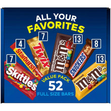 Candy bar value pack box with 52 full-size bars assortment
