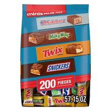 Chocolate minis value pack showing 3 Musketeers, Milky Way, Twix, and Snickers