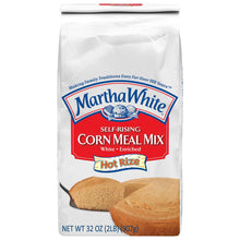 MarthaWhite self-rising corn meal mix bag, Hot Rize, white paper pouch