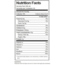 Martinelli's apple juice nutrition facts panel with calories and serving details