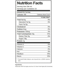 Nutrition facts panel for Martinelli's apple juice, serving size 296 mL
