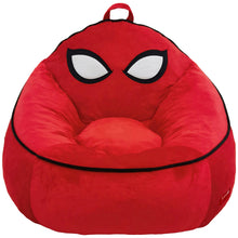 Red Spider-themed bean bag chair with large white-and-black eyes, carrying handle