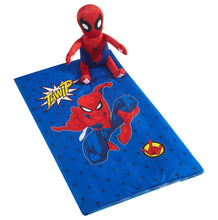 Huggable Spiderman slumber bag set with plush figure and blue printed sleep sack