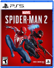 PlayStation 5 Spider-Man 2 game case front with Spider-Man characters and ESRB Teen T logo