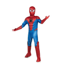 Kids Spider-Man deluxe jumpsuit costume in red and blue with web pattern