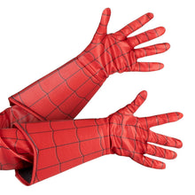 Red Spider-Man web-pattern gloves with molded finger details for kids costume