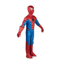 Kids Spider-Man deluxe costume with hood, red gloves, and blue legs