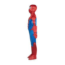 Spider-Man kids costume side view with web grid panels and red boots