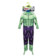 Kids Incredible Hulk deluxe costume with green muscle-print jumpsuit and purple pants