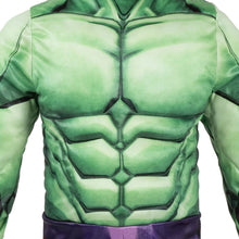 Incredible Hulk costume top with green muscle pattern and zipper front