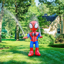 6-ft inflatable sprinkler with Spiderman figure standing on grass