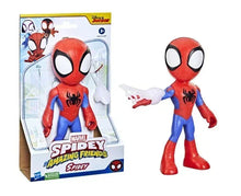 Spidey action figure in window box, red mask and blue suit with black spider emblem