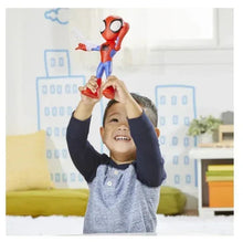 Spidey action figure with arms out, red mask and blue suit with black spider emblem