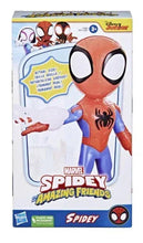 Marvel Spidey action figure front box, red and blue suit with black spider emblem