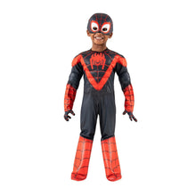 Toddler superhero bodysuit with red web-print sleeves and red web-print pants