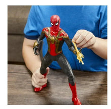 Spider-Man action figure held in hands, red mask and red-and-black armored suit