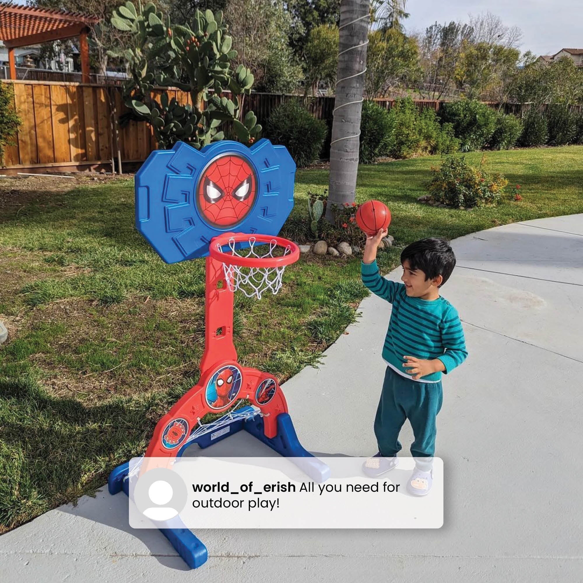 Marvel Spider-Man 4-in-1 Sports Center – Adjustable Basketball Hoop, Soccer/Hockey Net & Golf, Red