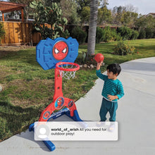 Red-and-blue Spider-Man basketball hoop with net and two support feet
