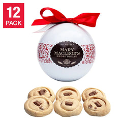 Mary Macleod's Holiday Ornament Tin of Chocolate Crunch Shortbread Cookies, 12 Oranament Tins, 72 Cookies Total - USA MEGA SHOP