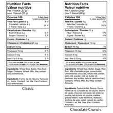 Nutrition Facts panels for Classic and Chocolate Crunch shortbread cookies