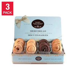 Mary Macleod’s shortbread cookie tin with four assorted cookies, front view