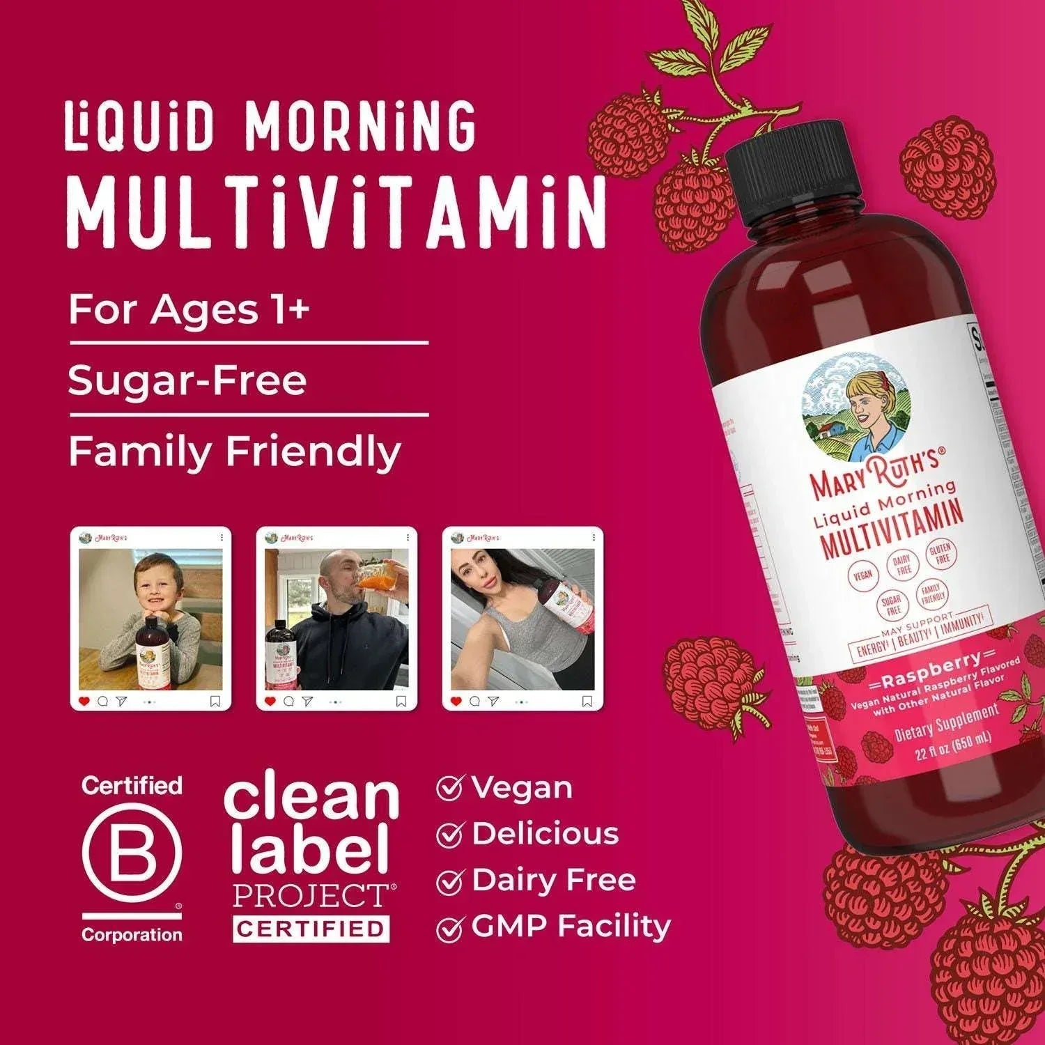 MaryRuth's Liquid Morning Multivitamin, Raspberry, 22 fl. oz., 2 pk.