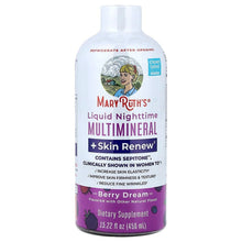 Liquid nighttime mineral supplement bottle with skin renew, Berry Dream flavor