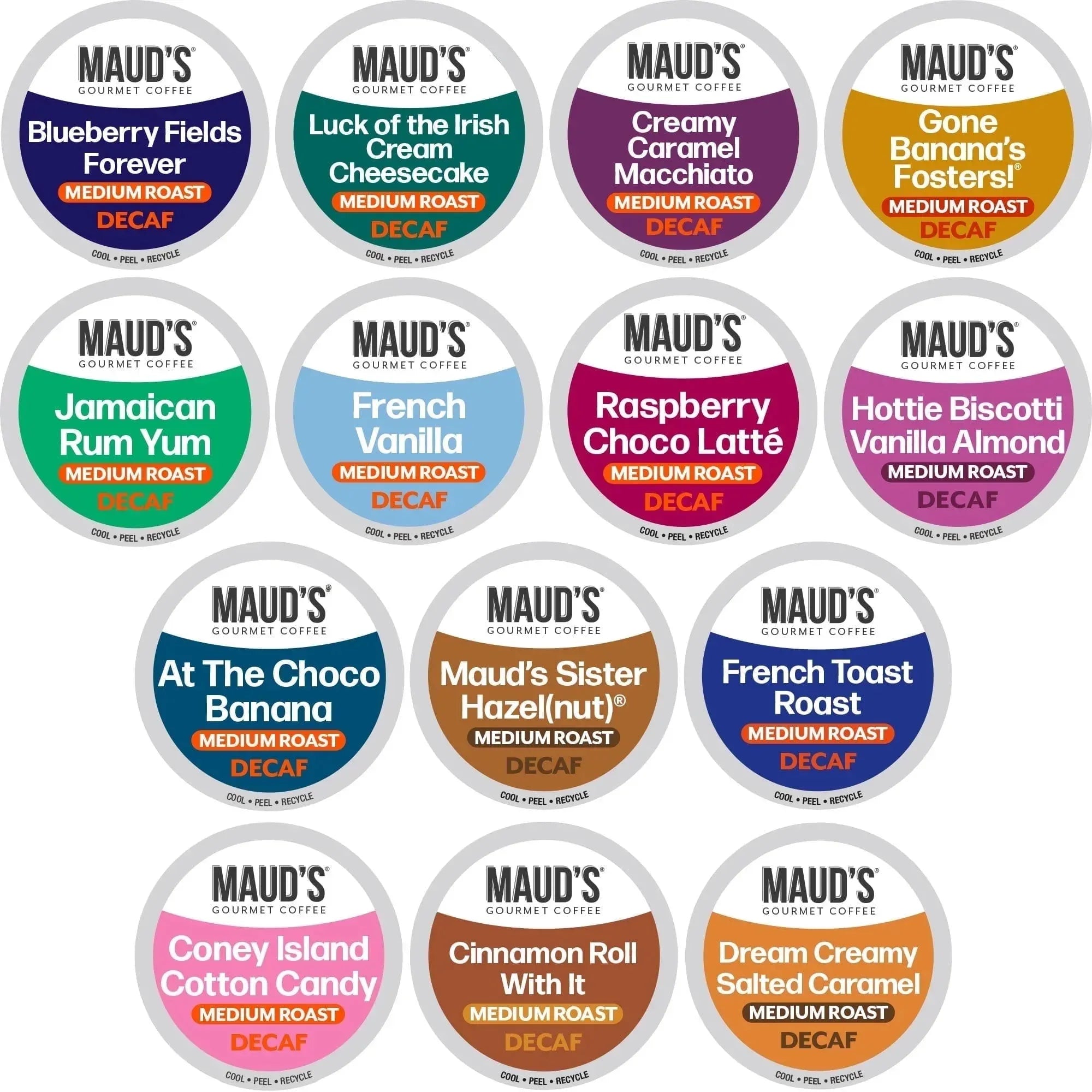 Maud's Flavored Decaf Coffee Pods Variety Pack, 80 ct,14 Assorted Roasts & Flavors, Decaf Medium Roast Coffee in Recyclable Single Serve Pods - 100% Arabica Coffee, Compatible with Keurig K Cups Make - USA MEGA SHOP