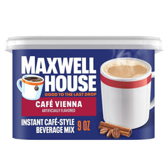 Maxwell House Instant Cafe-Style Beverage Mix, Easy to Prepare, 1 Canister, for Quick Morning Coffee or Afternoon Treat, Cafe Vienna, Kosher Dairy, 9 oz (Pack of 8)