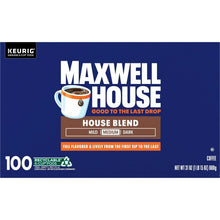 Maxwell House House Blend coffee pod box front with Keurig logo and 100 pods