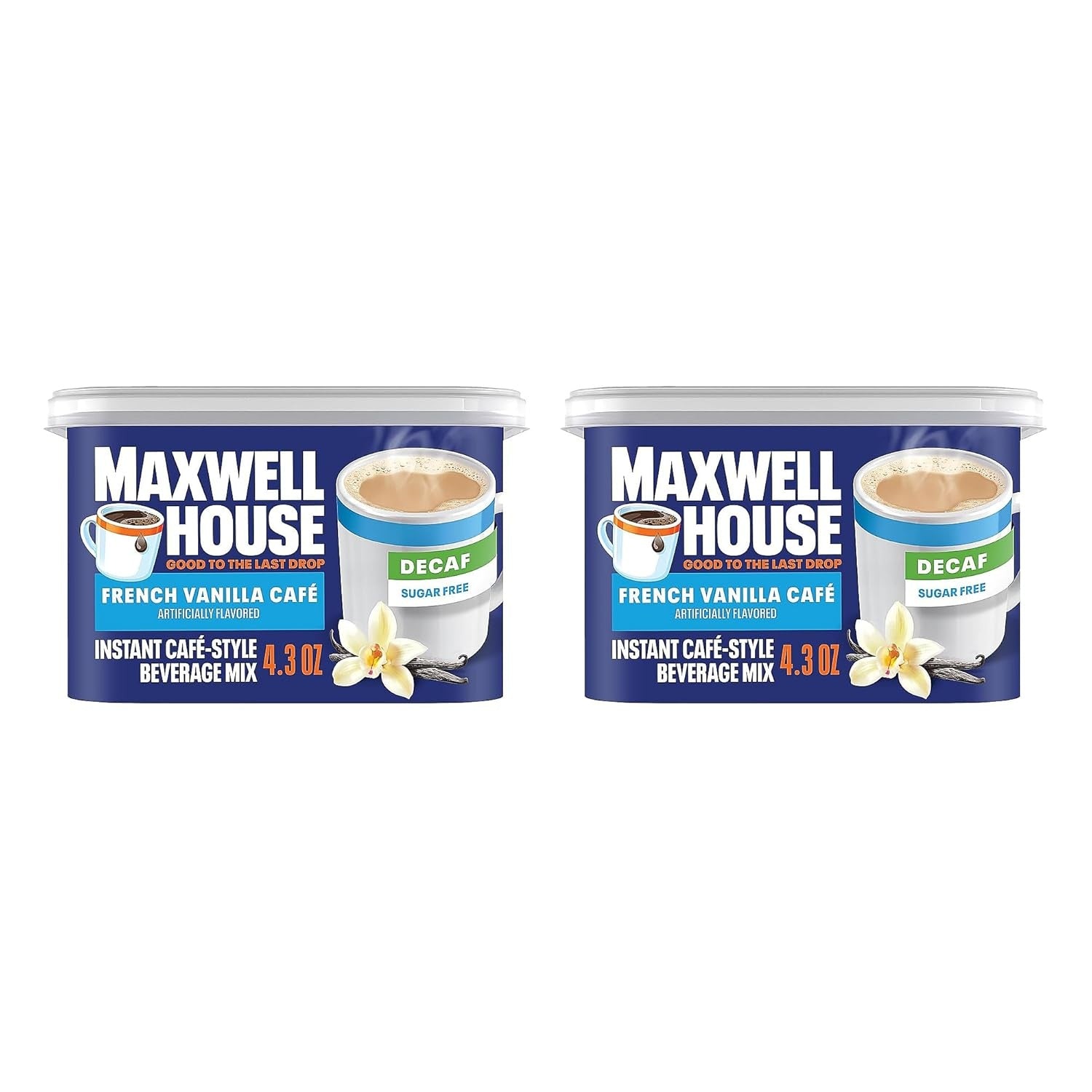 Maxwell House Instant Cafe-Style Beverage Mix, Decaf and Sugar Free, Easy to Prepare, 1 Canister, for Quick Morning Coffee or Afternoon Treat, French Vanilla Cafe, Kosher Dairy, 4.3 oz