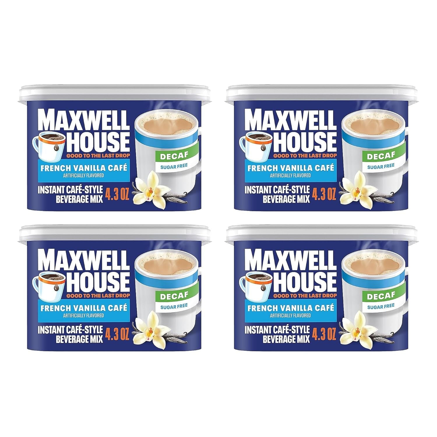 Maxwell House Instant Cafe-Style Beverage Mix, Decaf and Sugar Free, Easy to Prepare, 1 Canister, for Quick Morning Coffee or Afternoon Treat, French Vanilla Cafe, Kosher Dairy, 4.3 oz