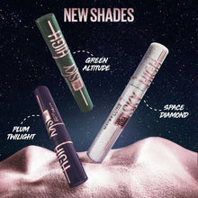Mascara shade set with green, silver, and plum tubes and wands