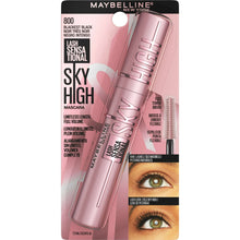 Maybelline Sky High mascara package with rose-pink tube and wand, 800 black