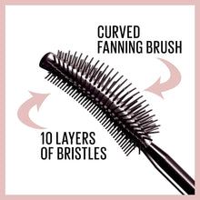Curved fan mascara brush with dense, short bristles
