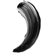 Black mascara swatch with glossy, arced smear