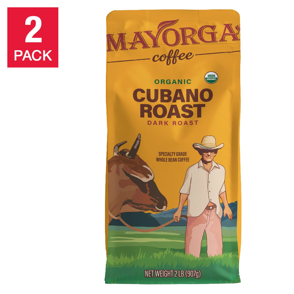 Mayorga Caf√© Cubano Roast, USDA Organic, Dark Roast, Whole Bean Coffee, 2lb, 2-pack