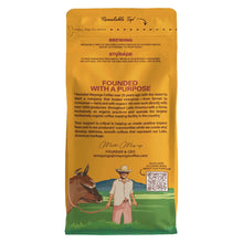 Mayorga organic Cubano Roast dark roast coffee bag, brewing and storage panel