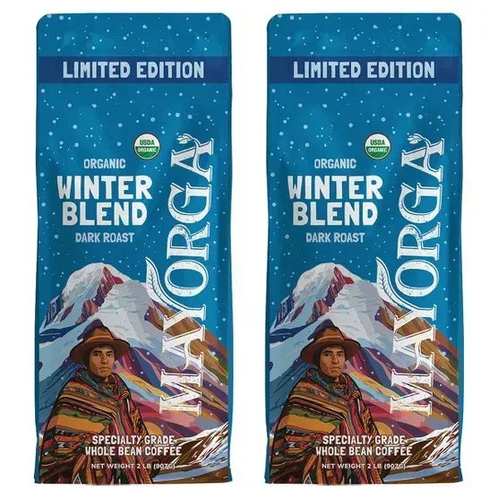 Mayorga Organic Winter Blend, USDA Organic, Dark Roast, Whole Bean Coffee, 2lb, 2-pack