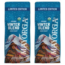 Organic whole bean coffee pouches, dark roast winter blend, limited edition, 2-pack
