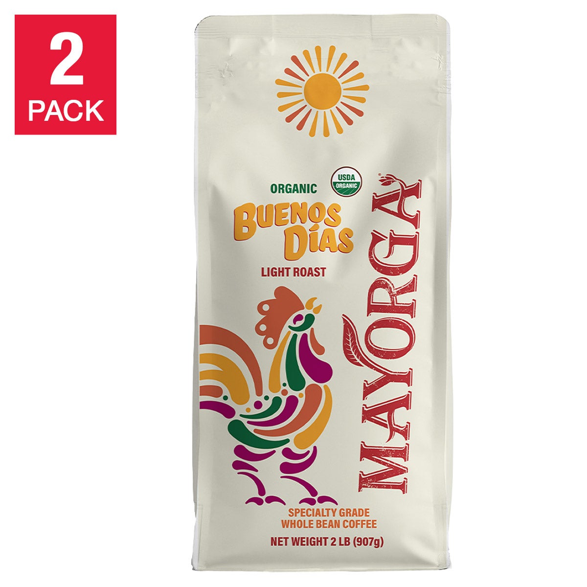 Mayorga Buenos D√≠as, USDA Organic, Light Roast, Whole Bean Coffee, 2lb, 2-pack