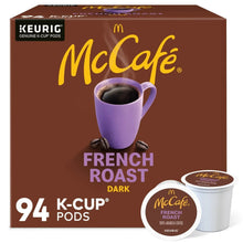 McCafe French Roast Dark 94-count K-Cup pod box with McCafe French Roast pod cup