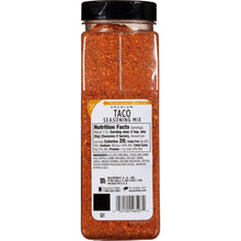 Taco seasoning mix bottle back with Nutrition Facts panel