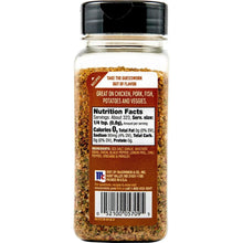 McCormick seasoning bottle back label with Nutrition Facts, ingredients, and barcode