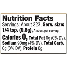 Nutrition Facts label for garlic onion black pepper and sea salt seasoning, 1/4 tsp serving